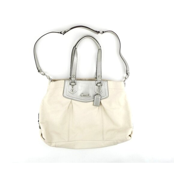 Coach Ashley Chalk Silver Leather Crossbody Purse F19243 - Picture 1 of 13
